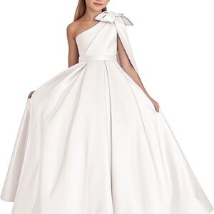 Elegant White One-Shoulder Kids Dress